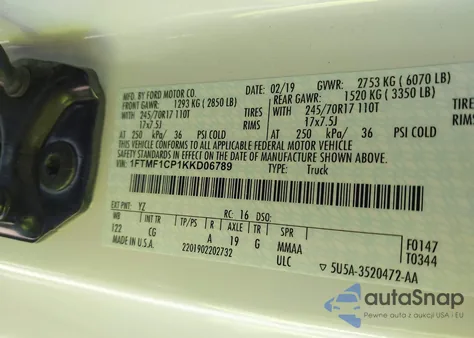 2019 Ford F-150 Xl from USA, damaged, VIN 1FTMF1CP1KKD06789